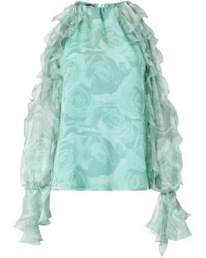 Pinko Ruffled Floral-Print Blouse - Blue