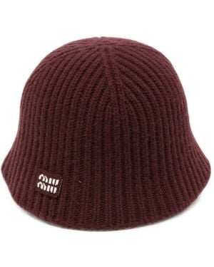 Miu Miu Bonnet En Maille Côtelée - Rouge