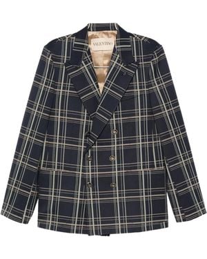 Valentino Garavani Checked double-breasted blazer - Grau