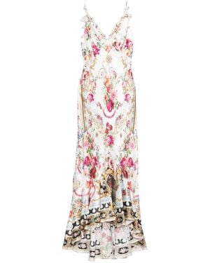 CAMILLA Asymmetrisches Kleid Mit Blumenprint - Weiß