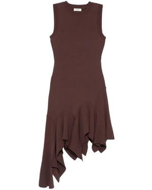 Sandro Robe Courte Asymétrique À Volants - Brown