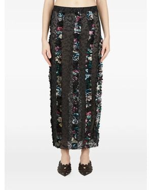 Rave Review Floral-Print Ruffled Lace Skirt - Black