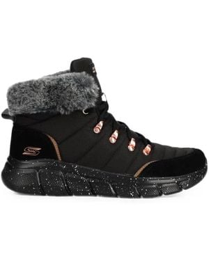Skechers Gesteppte Sneakers Mit Pelzbesatz - Schwarz