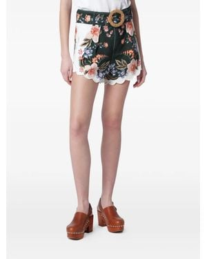 FARM Rio Beaded Belt Floral Shorts - Green
