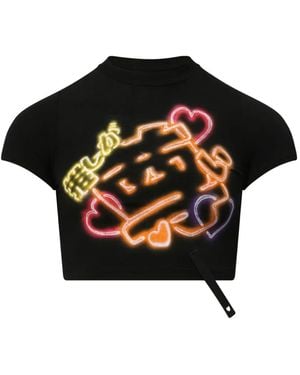 Doublet Neon-Print Cropped T-Shirt - Black