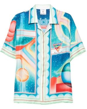 CASABLANCA Galaxy Court Geometric-print Silk Shirt - Blue