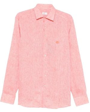 Etro Pegaso-Embroidered Slub-Texture Shirt - Pink