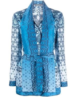 Alberta Ferretti Patterned Belted Blazer Jacket - Blue
