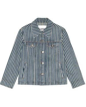 Ganni Striped Denim Jacket - Blue