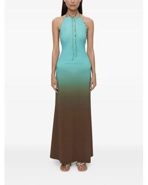Christopher Esber Quartz-Embellished Ombre Long Dress - Green