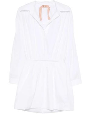 N°21 Robe Courte Froncée À Manches Longues - White