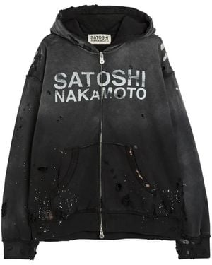 Satoshi Nakamoto Distressed Paint-Splatter Hoodie - Black