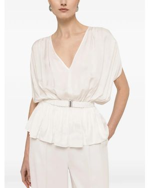 Nissa Haut En Viscose À Taille Ceinturée - White