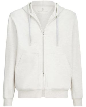 Brunello Cucinelli Techno Sweater Met Capuchon En Rits - Wit