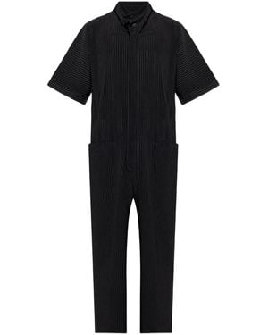 Homme Plissé Issey Miyake Pleated Short-Sleeve Jumpsuit - Black