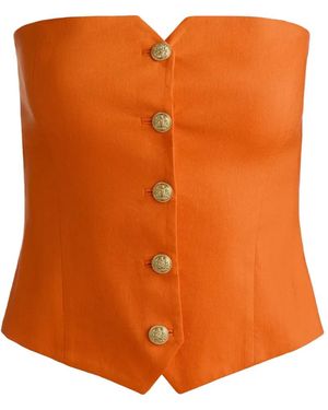 Alice + Olivia Strapless Button-Down Top - Orange