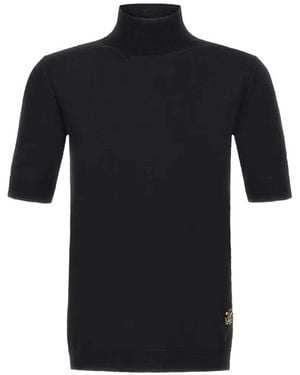 Roberto Cavalli Logo-Plaque High-Neck Top - Black