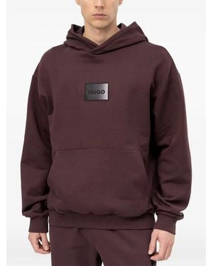 HUGO Logo-Patch Pouch-Pocket Hoodie - Purple