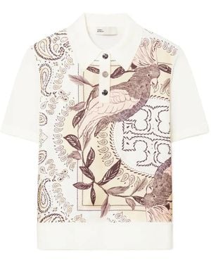 Tory Burch Silk Front Polo - White
