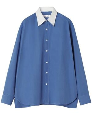 Lanvin Contrast-Collar Cotton Shirt - Blue