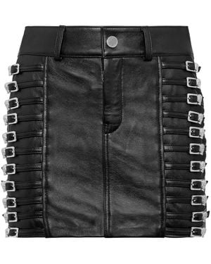 Philipp Plein Crystal-Embellished Leather Mini Skirt - Black