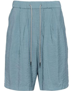 Attachment Drawstring-Waist Straight-Leg Shorts - Blue