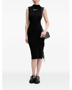 KARL LAGERFELD Ribbed Fitted-Cut Midi Dress - Black
