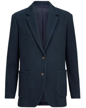 Brunello Cucinelli Sparkling Cotton And Viscose English Rib Knit Blazer With Monili - Blue
