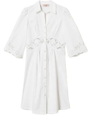 Twinset Lace-Detail Midi Shirt Dress - White