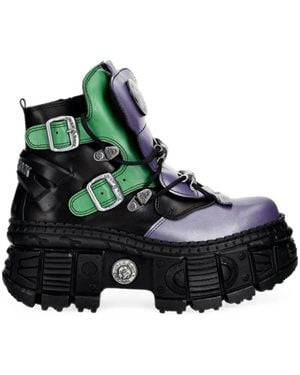 New Rock Buckled Platform Biker Boots - Black