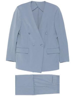 MARSĒM Double-Breasted Collarless Suit - Blue