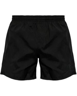 Balmain Nylon Swim Shorts With Tone-On-Tone Monogram Embroidered - Black