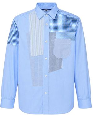 Junya Watanabe Patchwork-Design Long-Sleeve Shirt - Blue