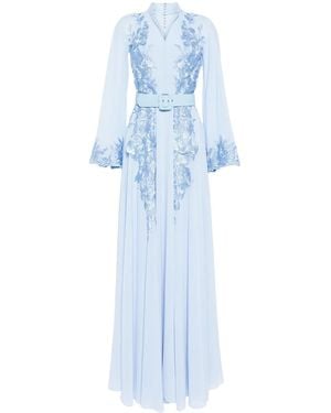 Saiid Kobeisy Floral-Embroidered Beaded Kaftan Dress - Blue