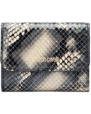 Roberto Cavalli Snakeskin-Effect Logo-Lettering Wallet - Gray