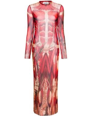 Jean Paul Gaultier Maxi Mesh Dress With Ecorché Print - Red