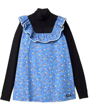 Miu Miu Poplin And Wool Knit Top - Blue