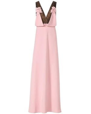 Costarellos Janessa Lace Plunge-Neck Gown - Pink