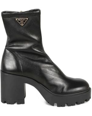 Prada Bottes En Cuir Nappa Stretch Stride - Noir