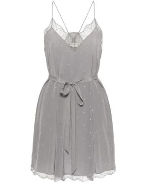 Zadig & Voltaire Ristyz Diamante-Embellished Lace-Trim Silk Mini Dress - Grey