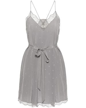 Zadig & Voltaire Ristyz Diamante-Embellished Lace-Trim Silk Mini Dress - Gray