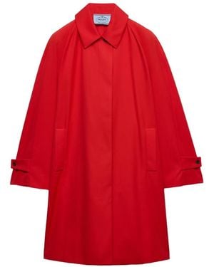 Prada Single-Breasted Gabardine Coat - Red