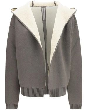Rick Owens Hoodie Tower En Laine Naturelle Réversible - Gris