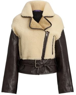 Ralph Lauren Silvester Curly Merino Shearling And Leather Moto Jacket - Black
