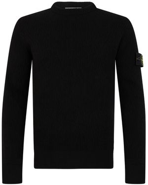 Stone Island 5100053 Gerippter Rws Wollpullover - Schwarz
