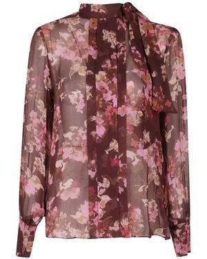 Nissa Floral-Print Pussy-Bow Blouse - Pink