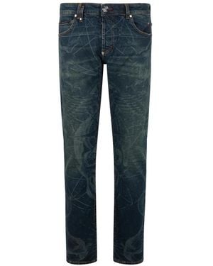 Philipp Plein Printed Straight-Leg Jeans - Blue
