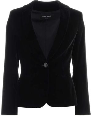 Giorgio Armani Single-Breasted Velvet Blazer - Black