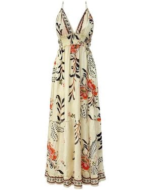 PAHIESA FORMENTERA Floral-Print Tiered Maxi Dress - Metallic