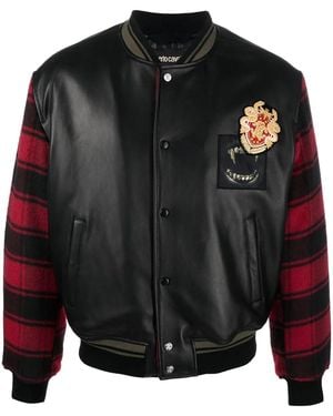 Roberto Cavalli Plaid-Sleeves Bomber Jacket - Black